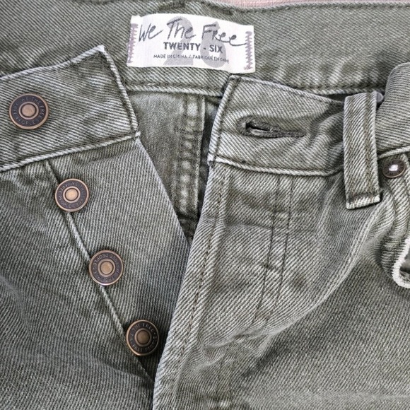 We The Free People Womens Caroline 26 Shorts Cutoff Distressed Denim Olive Green - Picture 2 of 9
